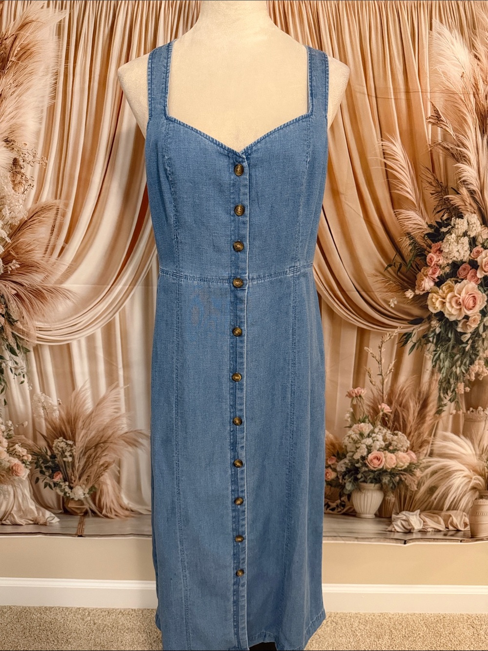 LOFT Light Blue Denim Button-Front Midi Dress